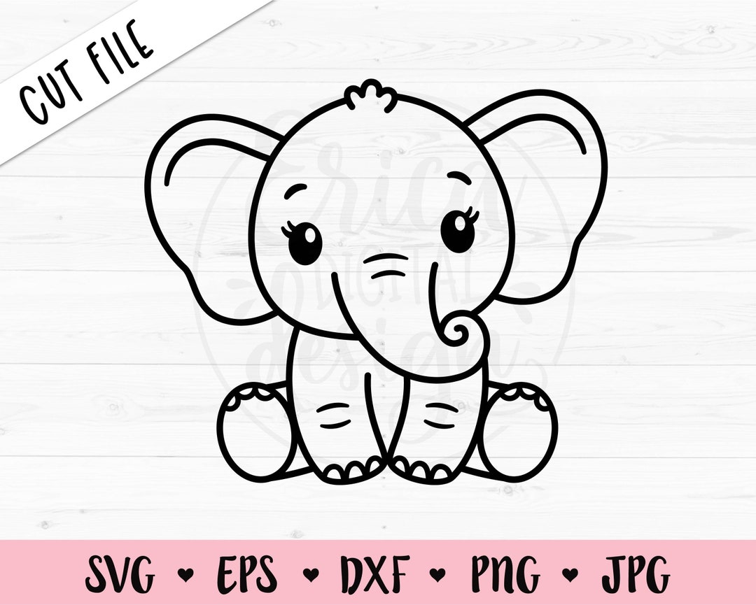 Baby Elephant SVG Cute Elephant Girl Cut File Elephant Outline Baby
