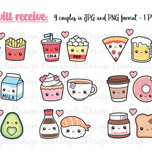 Perfect match kawaii clipart set Cute food clip art Friendship Best Friend Love Valentine Funny vector graphics Sweet Planner printables image 3