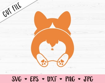 Corgis Hintern SVG 1 Farbe geschnitten Datei Kawaii süße Pembroke walisischen Hund lustige Tier schneiden Datei Pet Vektor Silhouette Cricut Shirt Vinyl Aufkleber Kind