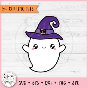 File di taglio SVG a strati fantasma Cricut Silhouette Boo Baby Ghost con cappello da strega Kawaii Ghost Cute Halloween Clipart PNG Kids Girl Halloween Shirt