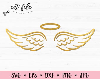 Wings SVG Angel Wings cutting file Halo cut file Wings outline Heaven Paradise Memorial Silhouette Cricut Vinyl Shirt Wood engraving Stencil