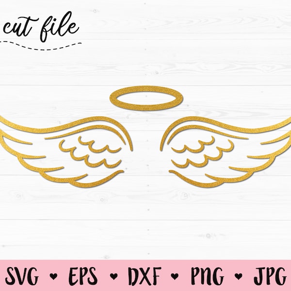 Wings SVG Angel Wings cutting file Halo cut file Wings outline Heaven Paradise Memorial Silhouette Cricut Vinyl Shirt Wood engraving Stencil