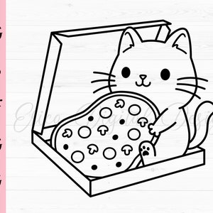 Pizza cat SVG cut file Funny cat eating pizza cutting file Cute cat cuttable Kitty outline Silhouette Cricut Shirt Vinyl Decal Digital Stamp