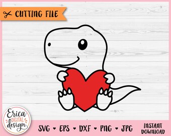 T-rex mit Herz SVG Baby Dinosaurier Silhouette Silhouette Plotterdatei Baby Dino Cute Tyrannosaurus Jurassic Tier Vinyl Lasergravur