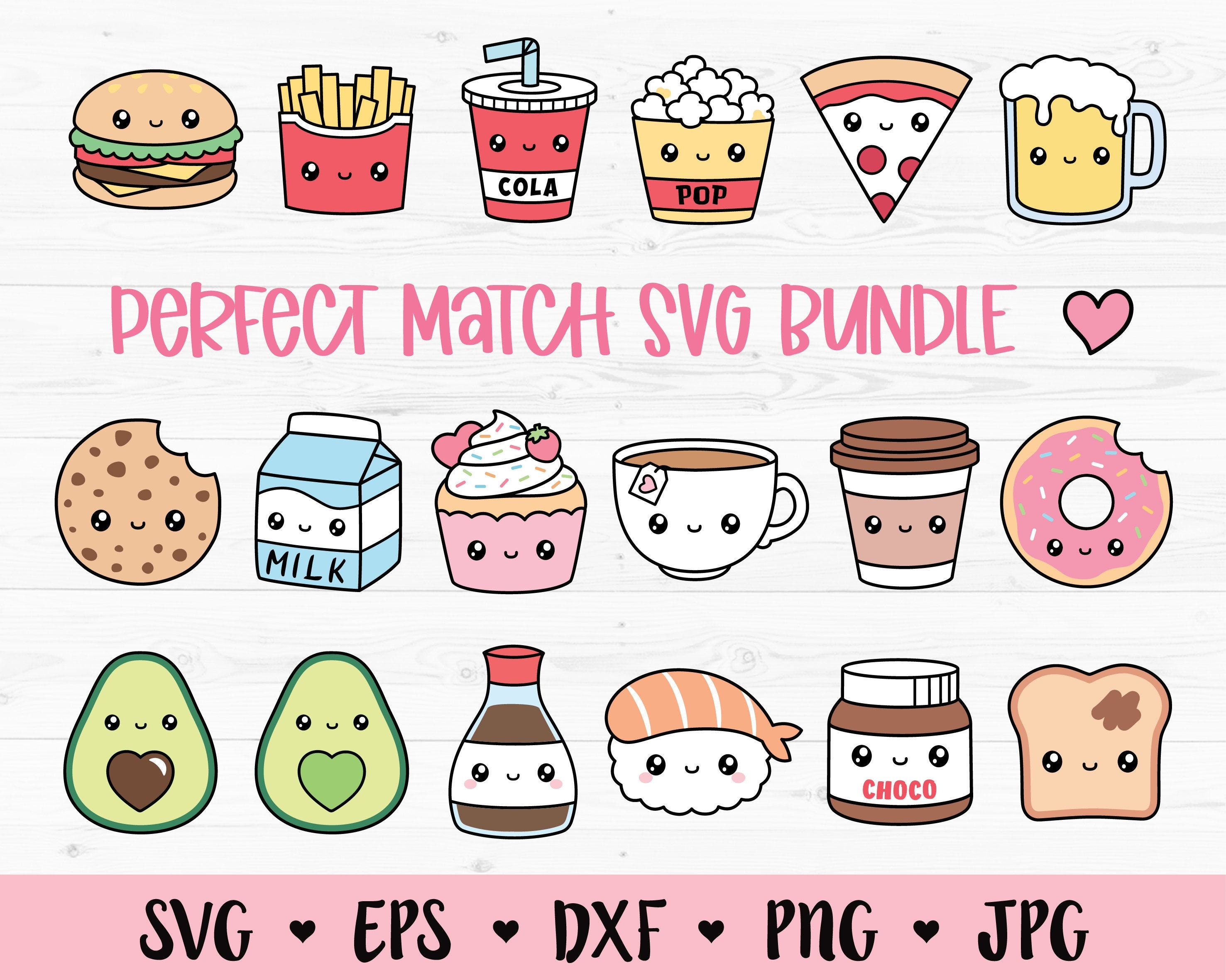 Kawaii Food SVG Bundle Perfect Match Cutting File Friendship - Etsy image