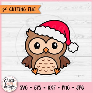 Weihnachten Eule SVG niedliche Eule geschnitten Datei Cricut Silhouette Eule mit Nikolausmütze Waldtier Clipart Kinder Weihnachten Shirt Bügeln auf Vinyl