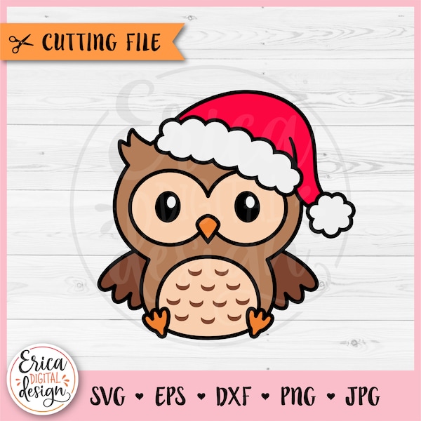 Christmas Owl SVG Cute Owl layered cut file Cricut Silhouette Owl with Santa Hat Woodland Animal Clipart Kids Christmas Shirt Iron on Vinyl