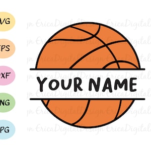 Basketball SVG corte el nombre personalizado Monogram corte archivo Basket bola marco horizontal Nombre del jugador Silhouette Cricut Vinyl Kids camiseta