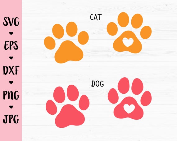 Paw Print SVG Cat Dog Paw Heart Cut File Cat Dog Paws Cute Pet Paw