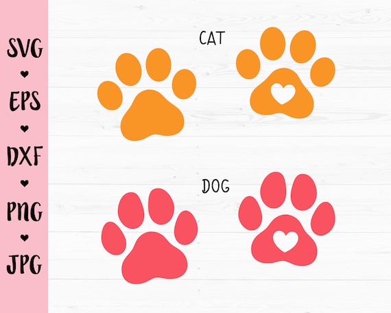 Paw Print SVG Cat Dog Paw Heart Cut File Cat Dog Paws Cute Pet Paw