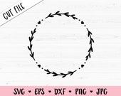 Laurel Wreath SVG Floral Round Monogram Frame Hearts Branch Leaves Wedding Engagement Graduation Christmas Valentine Silhouette Cricut Vinyl