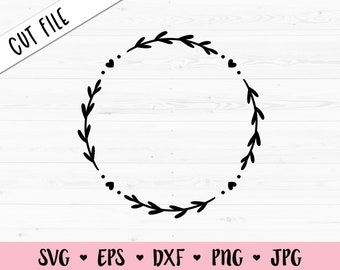 Laurel Wreath SVG Floral Round Monogram Frame Hearts Branch Leaves Wedding Engagement Graduation Christmas Valentine Silhouette Cricut Vinyl