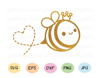 Queen Bee SVG Lindo archivo corte corona de abeja Kawaii Honeybee Spring Tumbler Silhouette Cricut Vinilo calcomanía bebé body camisa grabado láser