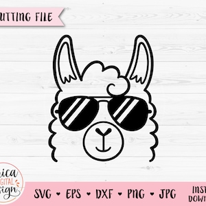 Cara de llama Svg Llama con gafas de sol lima de corte Funny Llama contorno Lindo Alpaca Kids Boy Girl Animal Cricut Silhouette Vinilo Grabado láser