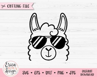 Llama face Svg Llama with sunglasses cut file Funny Llama outline Cute Alpaca Kids Boy Girl Animal Cricut Silhouette Vinyl Laser Engraving