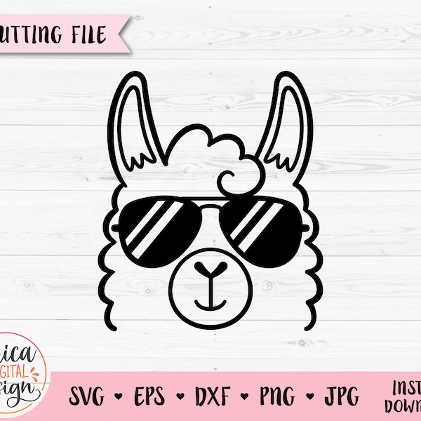 Llama face Svg Llama with sunglasses cut file Funny Llama outline Cute Alpaca Kids Boy Girl Animal Cricut Silhouette Vinyl Laser Engraving