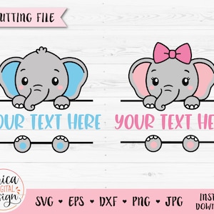 Elephant monogram SVG Split monogram Name Frame Cricut Silhouette layered cut file Kid Baby Boy Girl Cute animal Vinyl Commercial use PNG