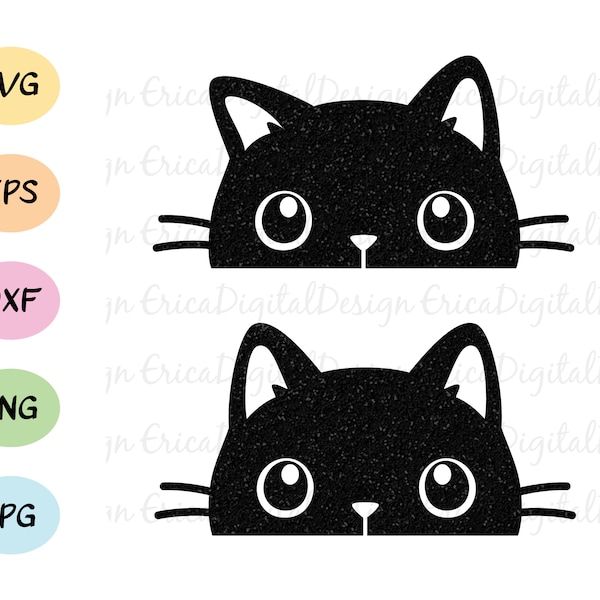 Cat face SVG Cute cat cut file Kawaii cats Black white decal cutting file Kitty digital stamp Funny animal Pet vector EPS DXF Cricut Vinyl