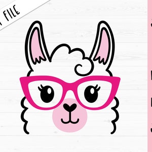 Lama gezicht SVG Cute Lama bril gesneden bestand Funny Alpaca hoofd Lama Wimpers Animal Baby Girl Nerd Shirt Leraar Cricut Silhouet Vinyl