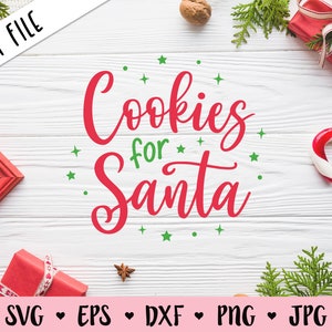 Cookies for Santa SVG Christmas Cookie Plate Cut File Winter Holiday Home Kitchen Decor Kids Santa Claus Hand Drawn Silhouette Cricut Vinyl
