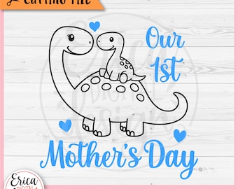 Mama Baby Dinosaur SVG Onze eerste Moederdag gesneden bestand voor Cricut Silhouette Dinosaur Family Nieuwe Baby Peuter Mom Shirt Vinyl Lasergravure