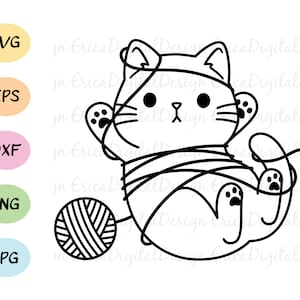 Cat SVG Cute cat with yarn ball cutting file Kitty cuttable Cat mama Funny cats animal Knitting lover Silhouette Cricut Vinyl Shirt Stamp