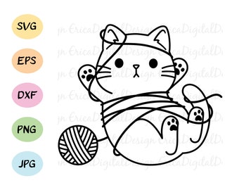Cat SVG Cute cat with yarn ball cutting file Kitty cuttable Cat mama Funny cats animal Knitting lover Silhouette Cricut Vinyl Shirt Stamp