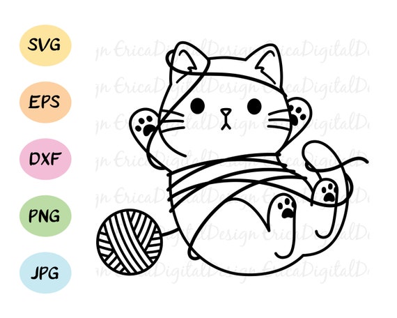 Cute Cat Playing Yarn Ball Cartoon Vector Icon Illustration (2