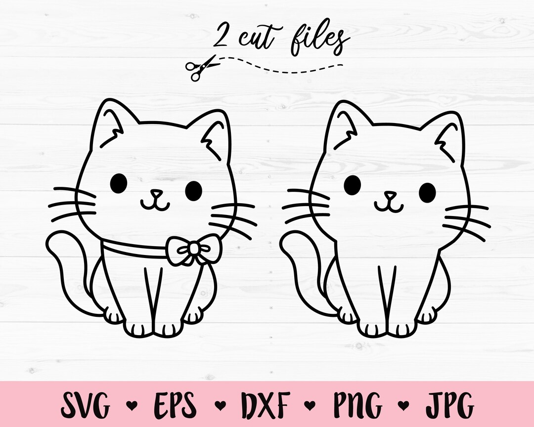 Cute Cat SVG Baby Cat Cut File Kawaii Cat With Bow Kitty Digital Stamp