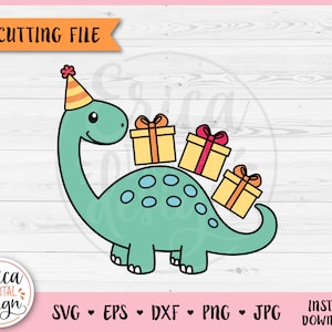 Dinosaur Birthday Layered SVG cut file Cricut Silhouette Birthday Boy Baby Dino Brontosaurus Cute Animal Clipart PNG Bodysuit Shirt Vinyl