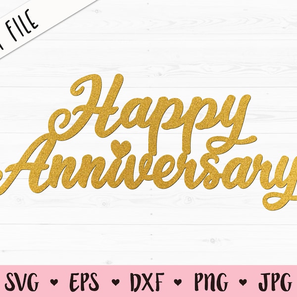 Anniversary Cake topper SVG Happy Anniversary cut file Cupcake topper Wedding cake cutting file Wood Laser cut DXF Silhouette Cameo Cricut