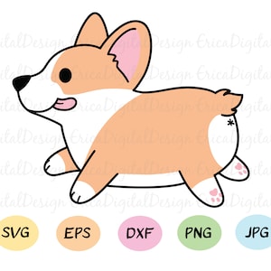 Corgi running SVG cut file Kawaii funny dog vector Cutting file EPS DXF Silhouette Studio Cricut Design Space Commercial use T-shirt vinyl