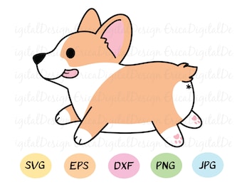 Corgis läuft SVG geschnitten Datei Kawaii lustige Hund Vektor schneiden Datei EPS DXF Silhouette Studio Cricut Design Raum kommerzielle Verwendung T-shirt Vinyl