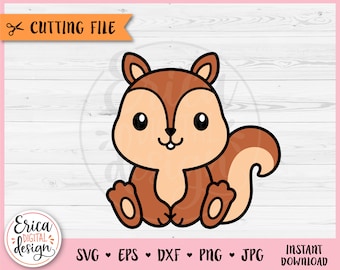 May include: A cartoon illustration of a brown squirrel with a bushy tail. The squirrel is sitting on its hind legs with its paws in front of it. The squirrel has a cute, smiling face with big eyes.