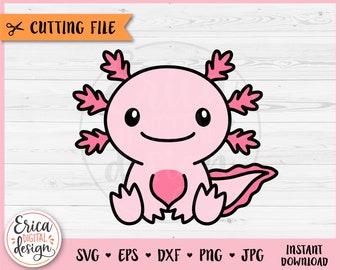 Cute Sitting Axolotl layered SVG cut file for Cricut Silhouette Kawaii Underwater Animal Baby Axolotl Kids Clipart PNG Iron on Vinyl