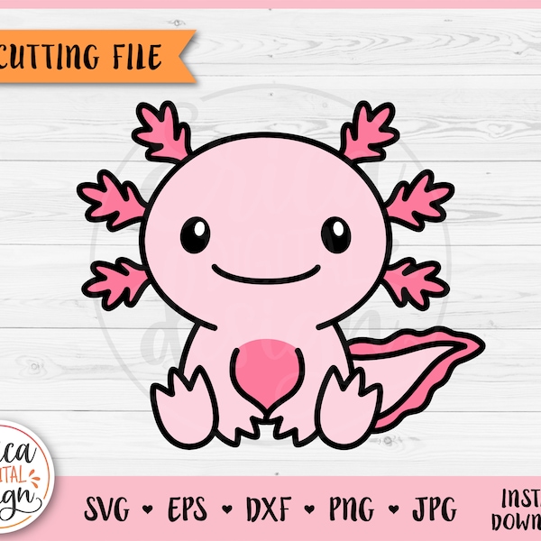 Cute Sitting Axolotl layered SVG cut file for Cricut Silhouette Kawaii Underwater Animal Baby Axolotl Kids Clipart PNG Iron on Vinyl