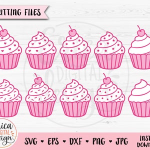Cupcake SVG Bundel Cute Cupcake gelaagde snijvijl Verjaardag Shirt Sweet Girl Bakery Dessert gesneden vijl Silhouet Cricut Vinyl Valentijnsdag
