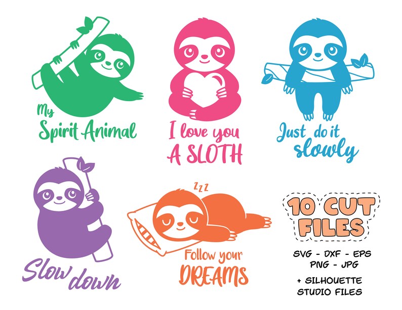 Cute sloth SVG Bundle Cutting file Kawaii baby sloth cut