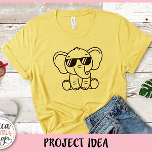 Cute Elephant With Sunglasses Outline SVG Cut File for Cricut ...