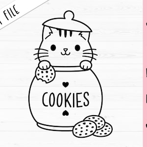 Gato em pote de biscoitos SVG Contorno arquivo de corte Decoração de Natal Amante de gato Engraçado Gatinho fofo Camisa de férias para bebê Silhueta Cricut Vinil Gravação a laser