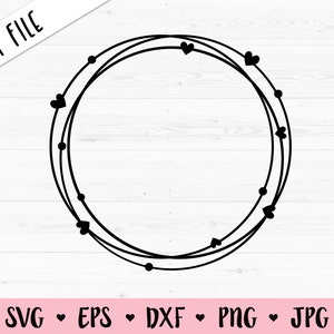 Kreis Rahmen SVG Scribble Runder Rahmen geschnitten Datei niedlich Punkte Herzen Monogramm Valentine Hochzeit Liebe Silhouette Cricut Vinyl Kinder Baby Mädchen Shirt