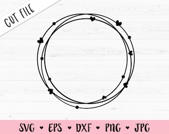 Circle Frame SVG Scribble Round Frame cut file Cute Dots Hearts Monogram Valentine Wedding Love Silhouette Cricut Vinyl Kids Baby Girl Shirt