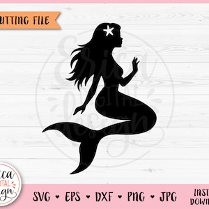 Sirène SVG coupe fichier pour Cricut Silhouette mignon sirène mer océan plage été fille chemise princesse enfants fer sur vinyle gravure au Laser