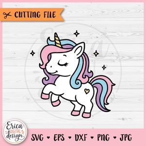 Unicornio en capas SVG Lindo Bebé Unicornio archivo cortado Cricut Silueta Kawaii Unicornio Chica Camisa Baby Shower Clipart Hierro en Vinilo Grabado Láser