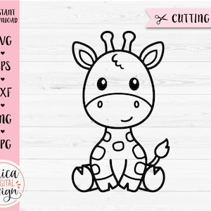 Giraffe SVG Cute baby giraffe outline cut file Cricut Silhouette Jungle Safari Zoo Savanna Animal PNG Kids Laser engraving Digital Stamp