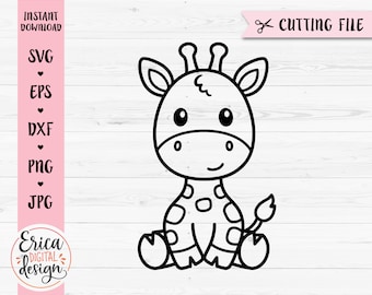 Giraffe SVG Cute baby giraffe outline cut file Cricut Silhouette Jungle Safari Zoo Savanna Animal PNG Kids Laser engraving Digital Stamp