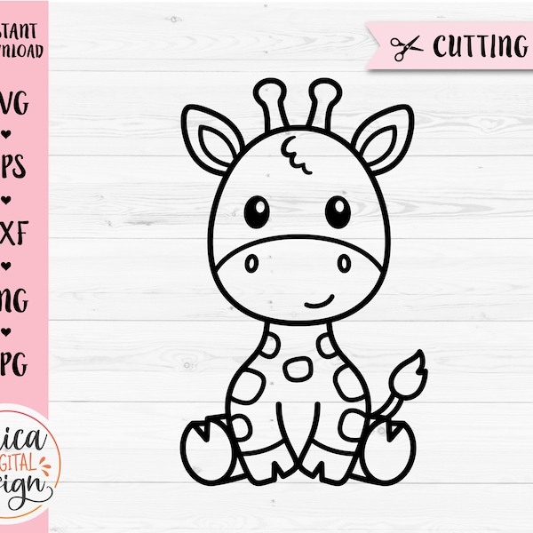 Giraffe SVG Cute baby giraffe outline cut file Cricut Silhouette Jungle Safari Zoo Savanna Animal PNG Kids Laser engraving Digital Stamp