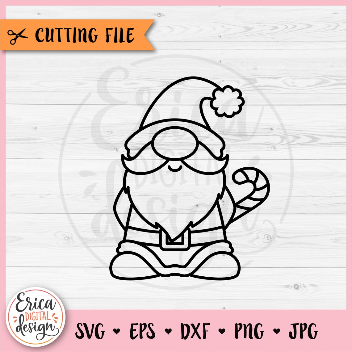 Gnome SVG Christmas Gnome Outline Cut File Cricut Silhouette Santa ...