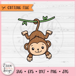 Singe SVG coupe fichier Cricut Silhouette bébé singe PNG Safari pépinière jungle baby shower animaux mignons Zoo Clipart singe chemise fer sur vinyle