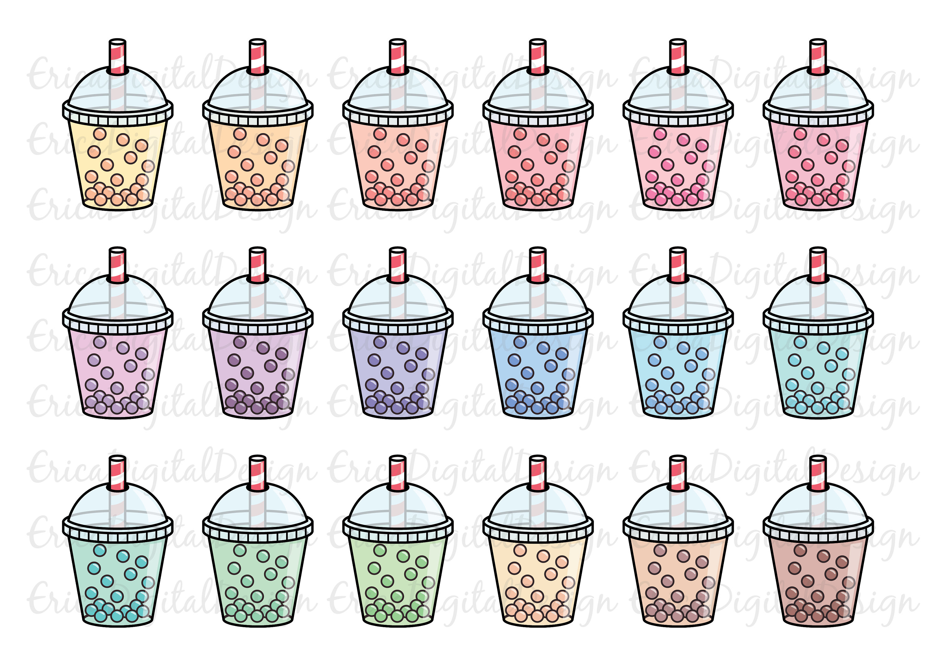 Bubble tea clipart set Cute Boba tea clip art Digital cliparts | Etsy